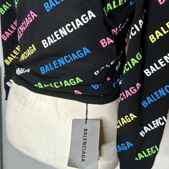 BALENCIAGA - All Over Logo Cotton Sweater - Picture 6 of 12